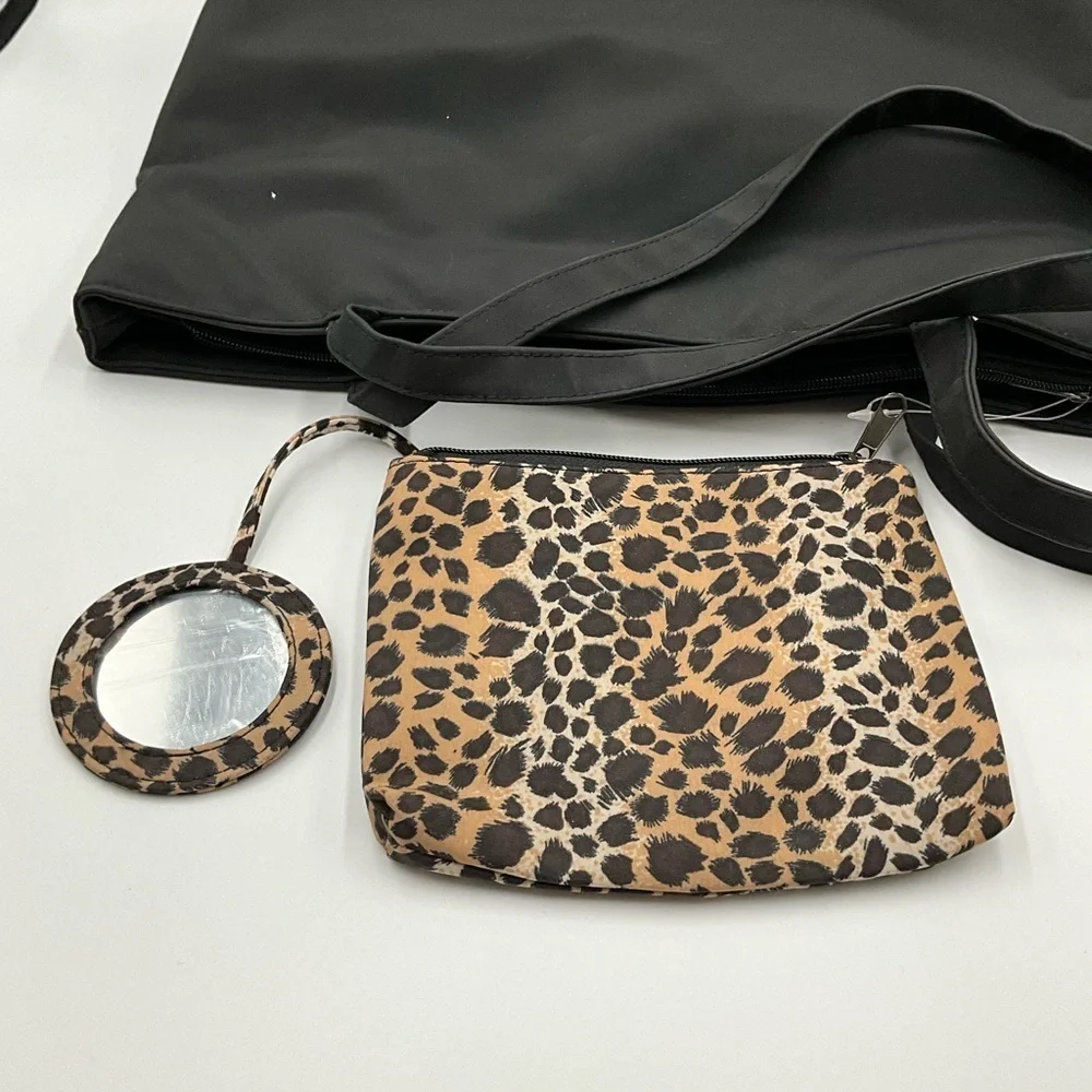 Black Tote Bag -Inside 3 Pockets, Glasses, Pencils, Make up & Card Holder